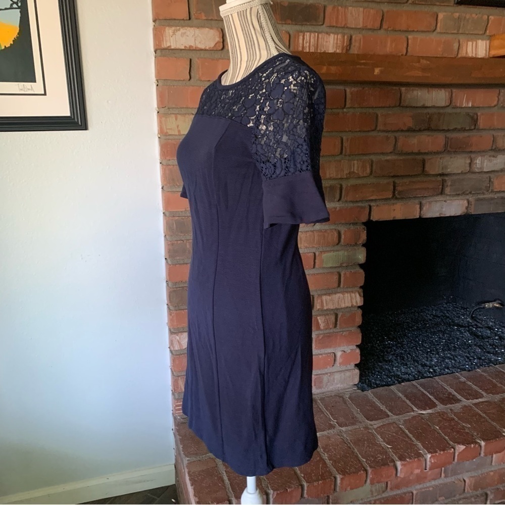Draper James Solid Flutter Short Sleeve Mini Dress Navy Blue Lace Sz S - Picture 4 of 7